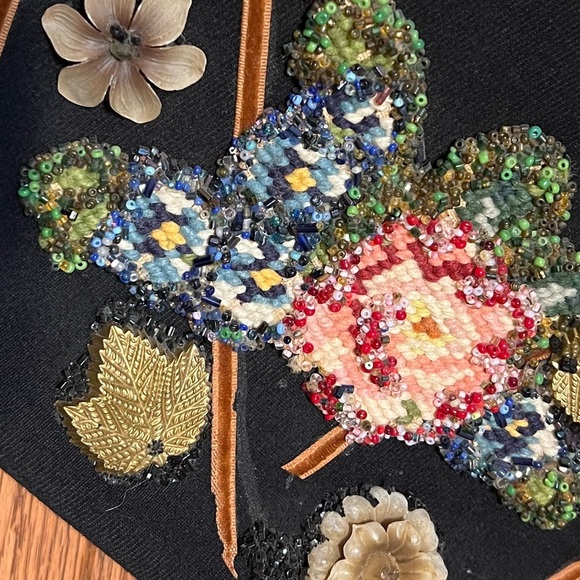 Floral Colorful Embellished Black Handbag with Needlework - Picture 7 of 7